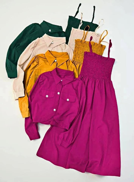 Firangi Kaaj Button Coati with Gazzer Romper Frock -Stitched 2 Piece Dress for Girls & Women