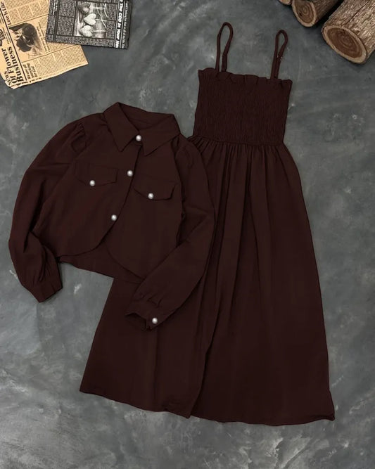 Firangi Kaaj Button Coati with Gazzer Romper Frock -Stitched 2 Piece Dress for Girls & Women