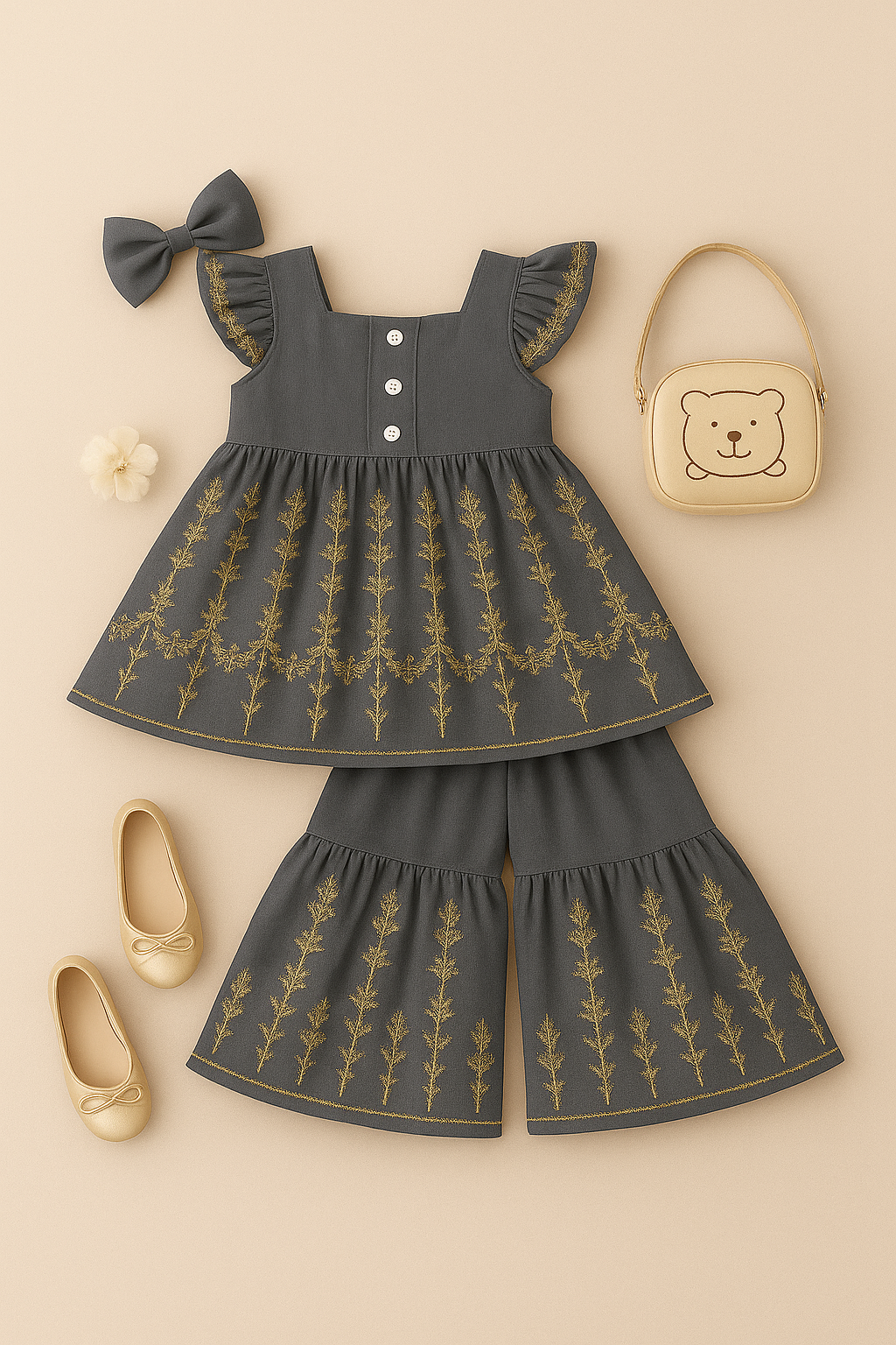 Stylish Embroidered Party Dress Set for Girls – Elegant Top & Palazzo Pants - Chohan Shopping Centre