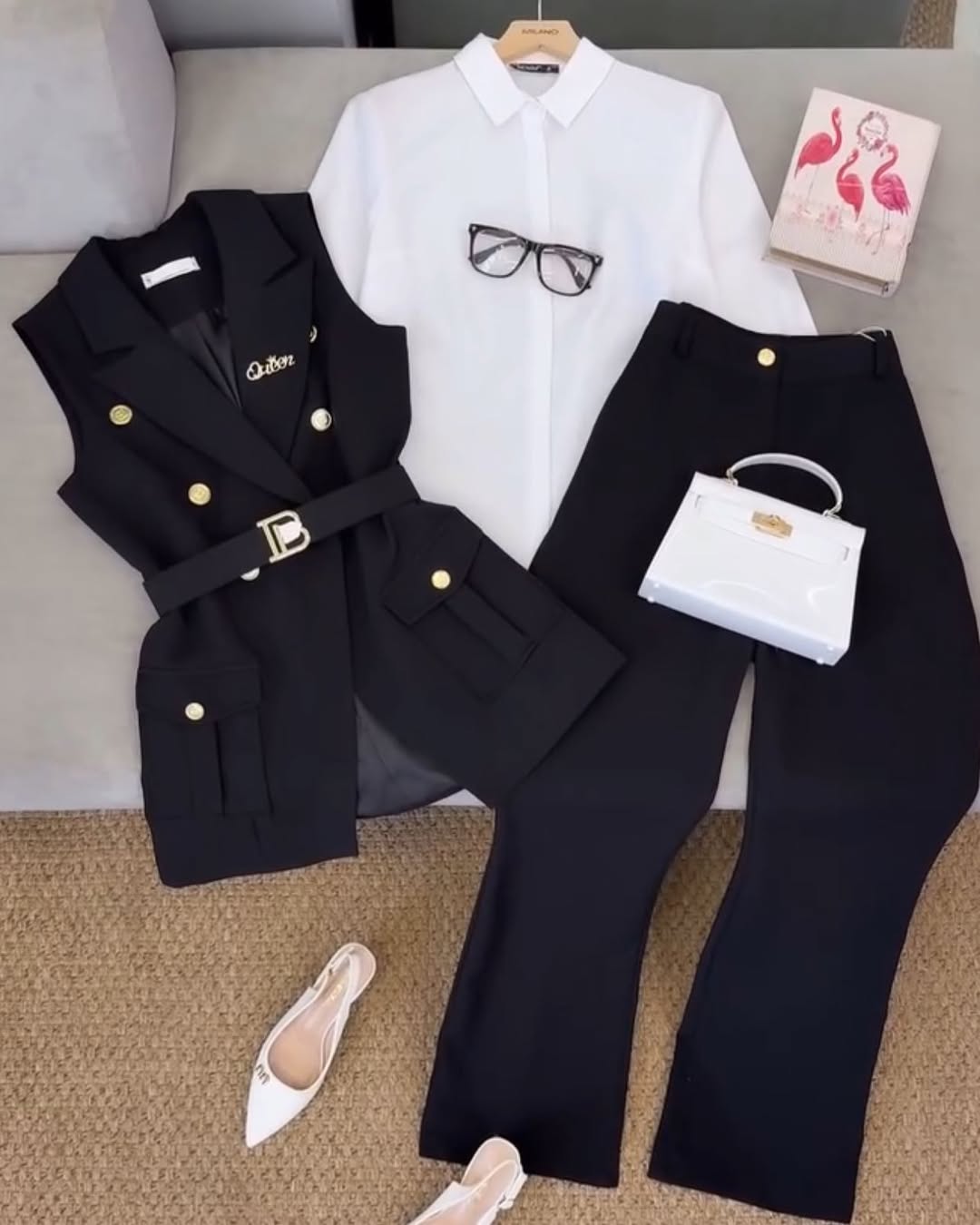 Elegant Women’s Two Piece Outfit Set – Stylish Vest, Trousers & Shirt for Office & Casual Wear