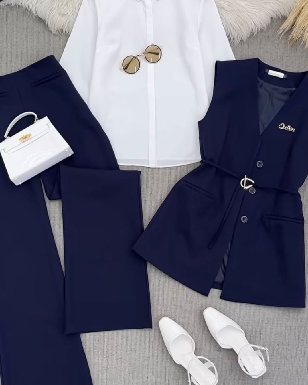 Elegant Women’s Two Piece Outfit Set – Stylish Vest, Trousers & Shirt for Office & Casual Wear