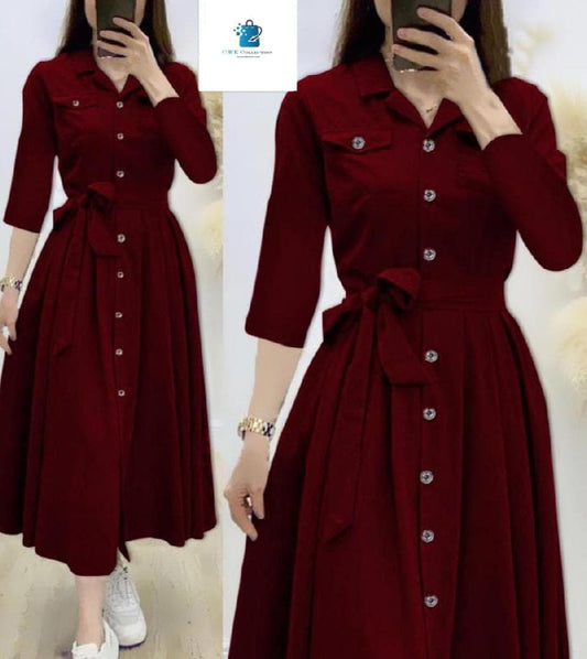 Stylish Long Frock Style / Linen Dress with Pockets For Women 2 Pc