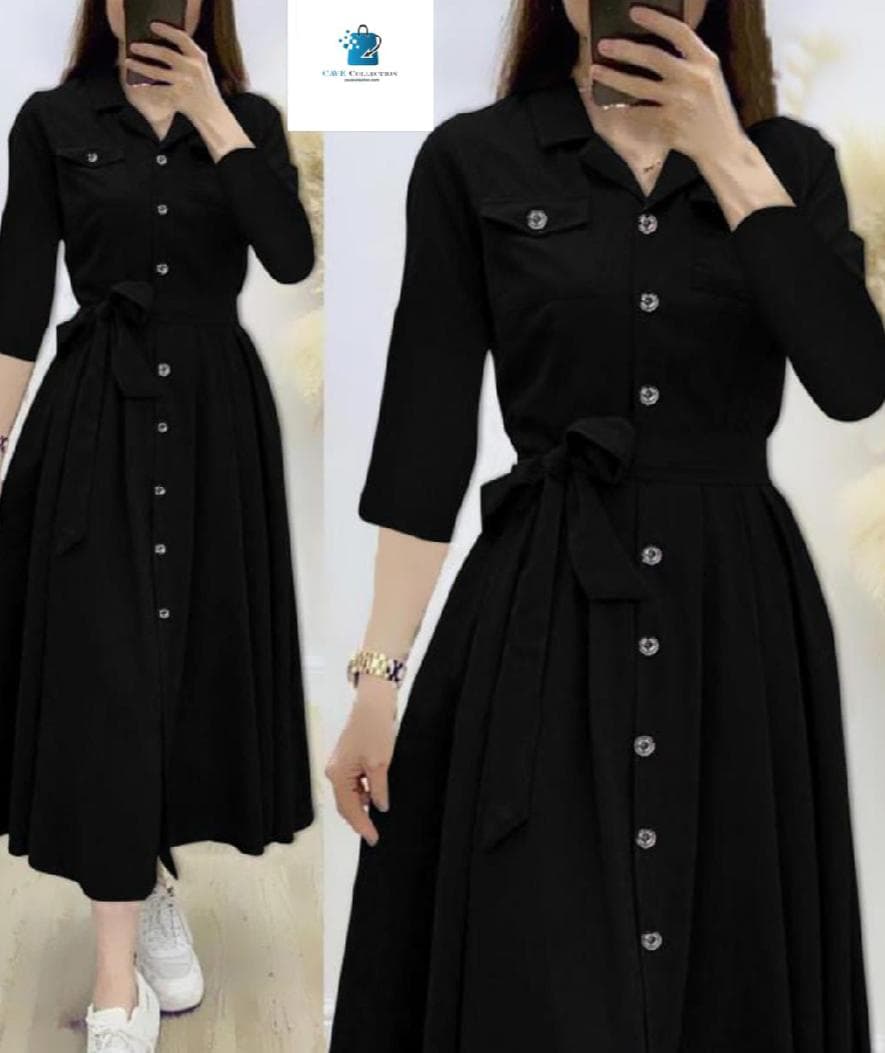 Stylish Long Frock Style / Linen Dress with Pockets For Women 2 Pc