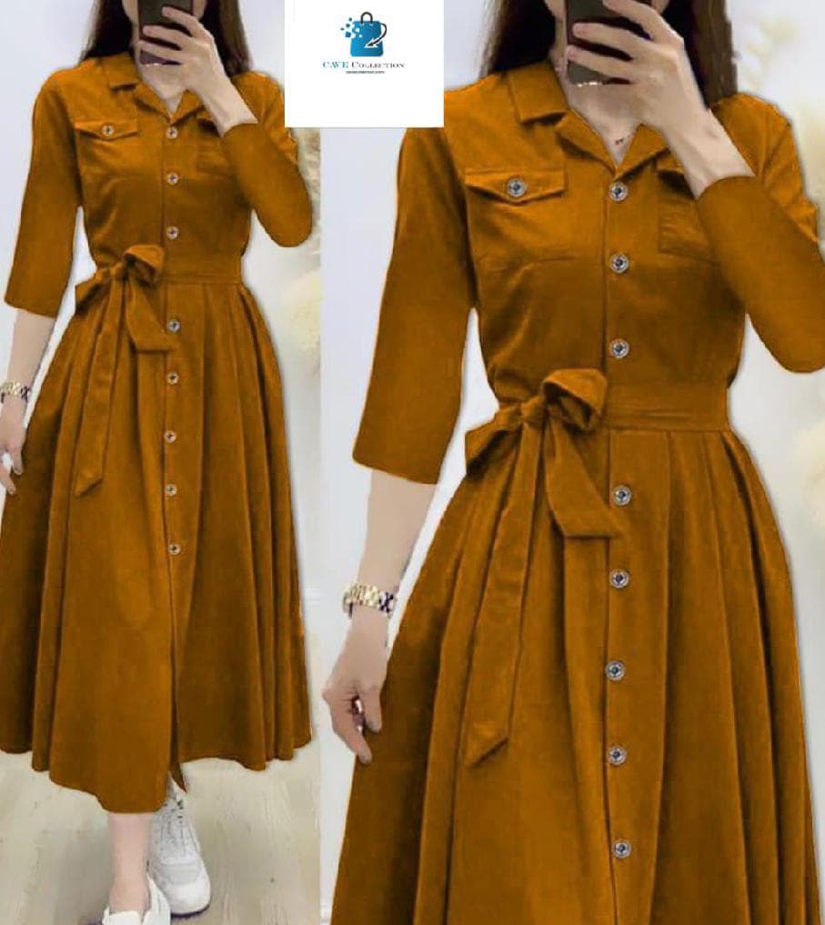 Stylish Long Frock Style / Linen Dress with Pockets For Women 2 Pc