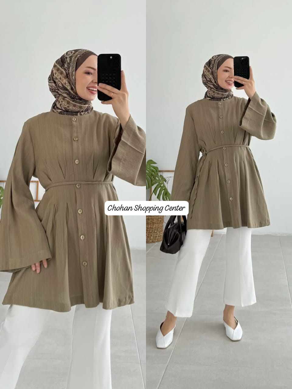 Trendy Button-Down Long Top with Flared Sleeves – Stylish Modest Wear for Women - Chohan Shopping Center
