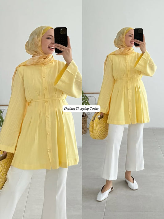 Trendy Button-Down Long Top with Flared Sleeves β Stylish Modest Wear for Women - Chohan Shopping Center