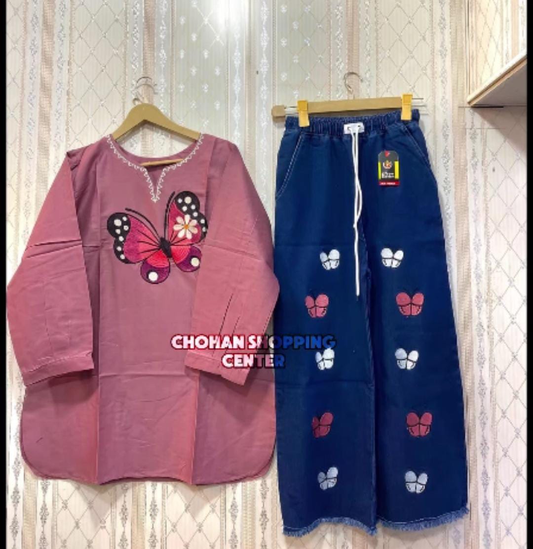 Beautiful Butterfly Top and Jeans Pants - Chohan Shopping Center