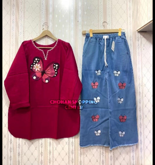 Beautiful Butterfly Top and Jeans Pants - Chohan Shopping Center