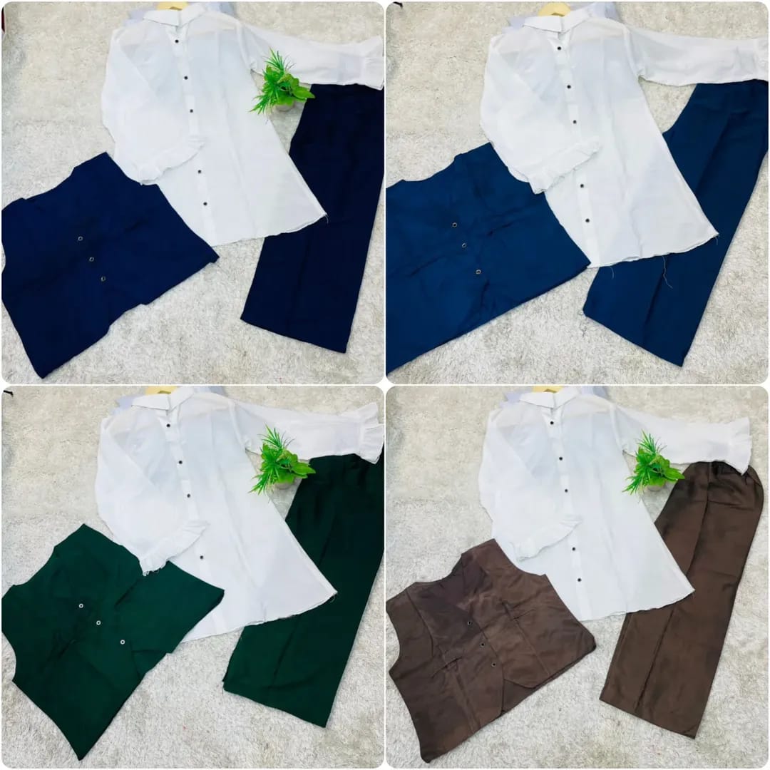 Girls 2 Piece Stylish Cotton Outfit – Button Down Shirt with Sleeveless Jacket & Trouser | Chohan Shopping Centre