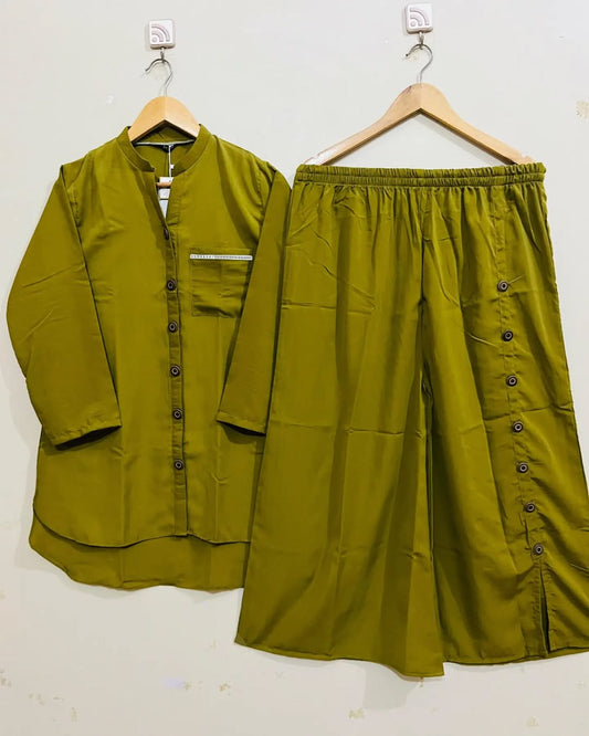 Women’s Stylish 2 Piece Button Down Kurta and Wide Leg Trouser Set – Chohan Shopping Centre