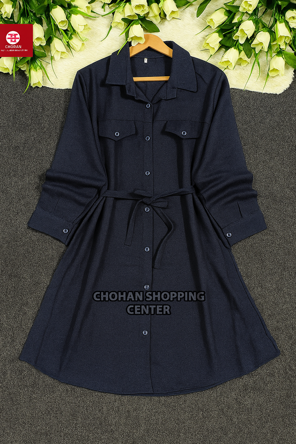 Stylish Button-Down Shirt Dress for Women with Belt – Casual & Trendy Western Wear