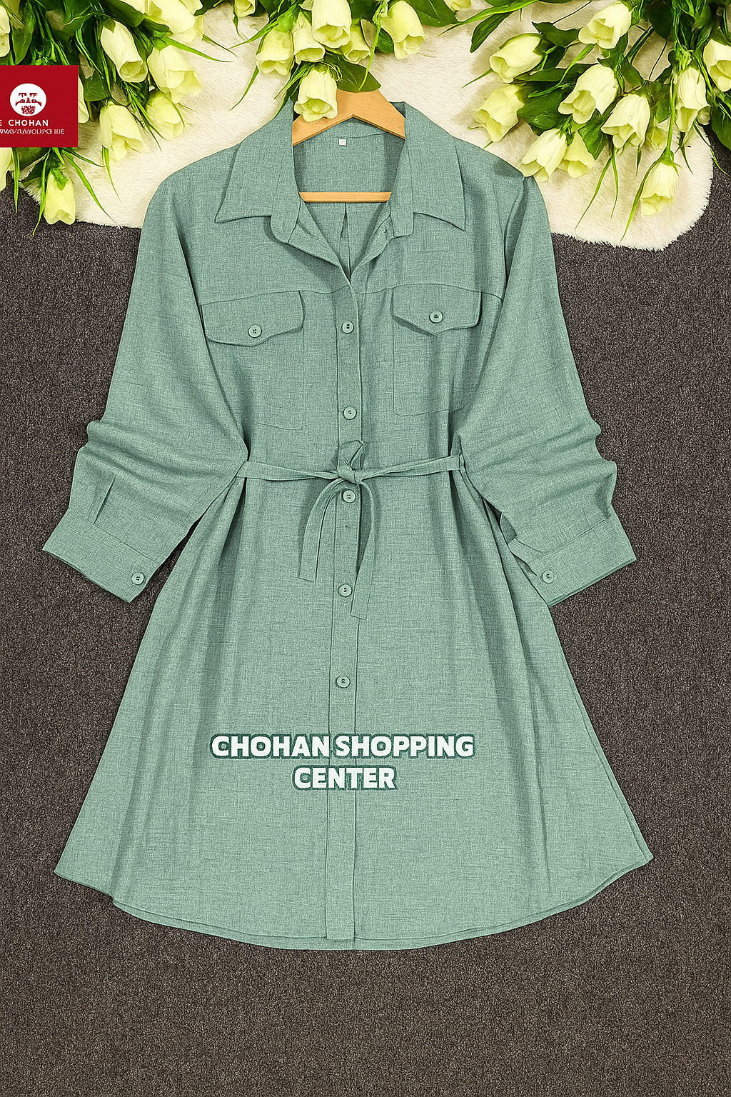 Stylish Button-Down Shirt Dress for Women with Belt – Casual & Trendy Western Wear