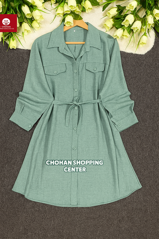 Stylish Button-Down Shirt Dress for Women with Belt β Casual & Trendy Western Wear