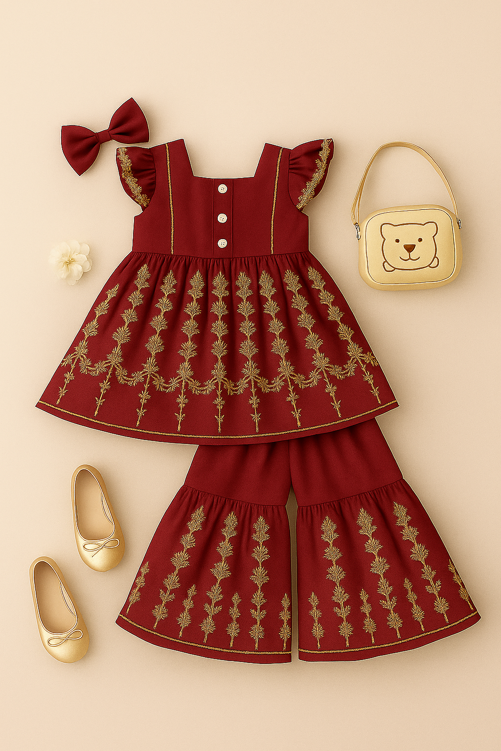 Stylish Embroidered Party Dress Set for Girls – Elegant Top & Palazzo Pants - Chohan Shopping Centre
