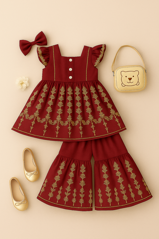 Stylish Embroidered Party Dress Set for Girls β Elegant Top & Palazzo Pants - Chohan Shopping Centre