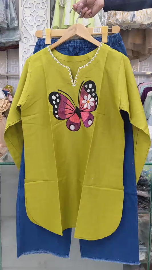 Beautiful Butterfly Top and Jeans Pants - Chohan Shopping Center