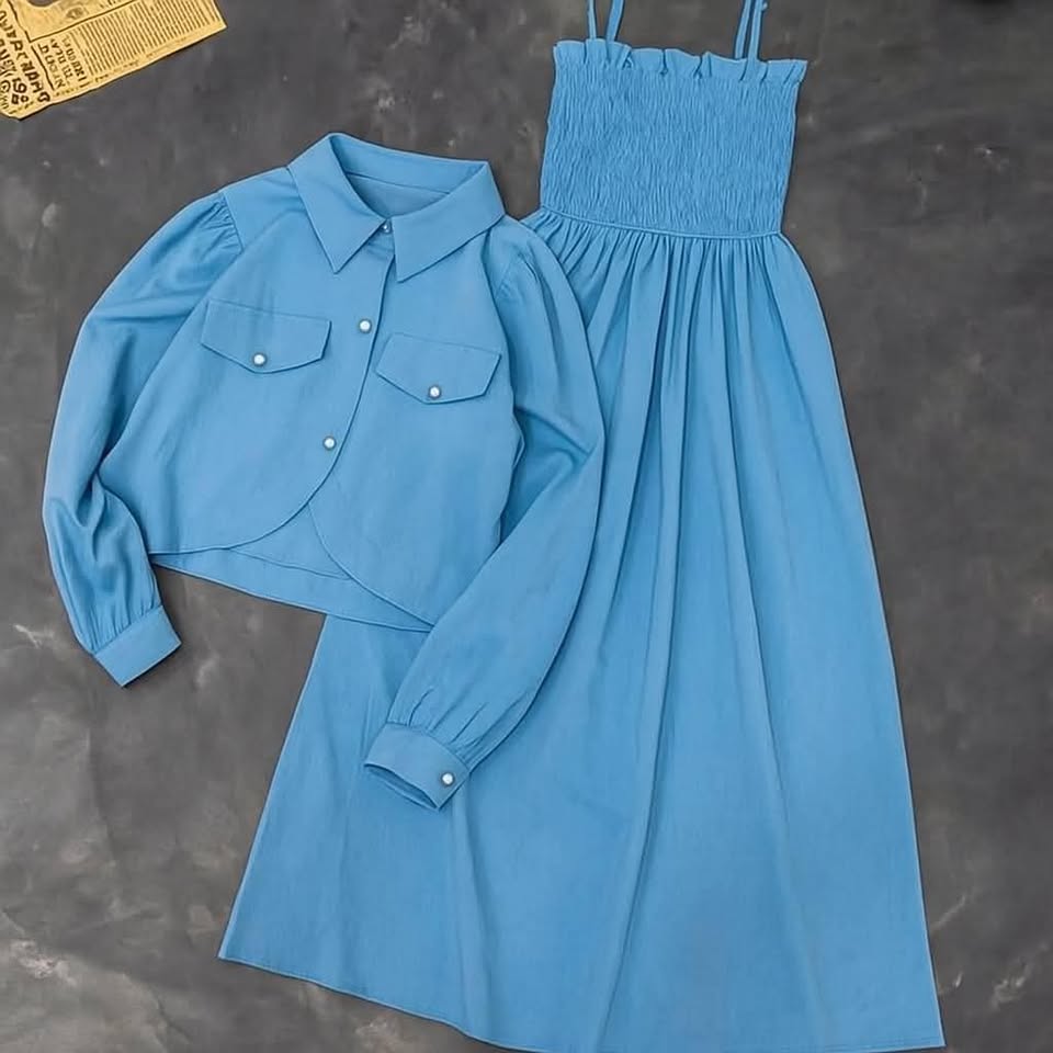Firangi Kaaj Button Coati with Gazzer Romper Frock -Stitched 2 Piece Dress for Girls & Women