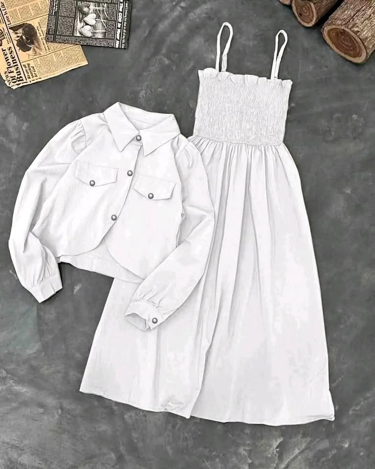 Firangi Kaaj Button Coati with Gazzer Romper Frock -Stitched 2 Piece Dress for Girls & Women