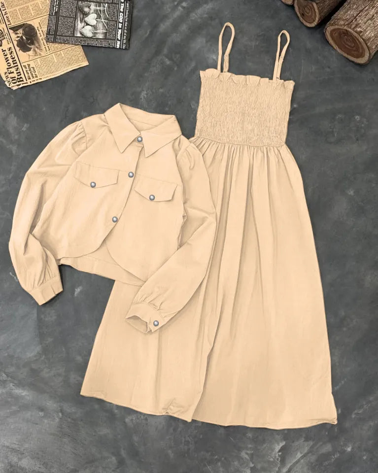 Firangi Kaaj Button Coati with Gazzer Romper Frock -Stitched 2 Piece Dress for Girls & Women