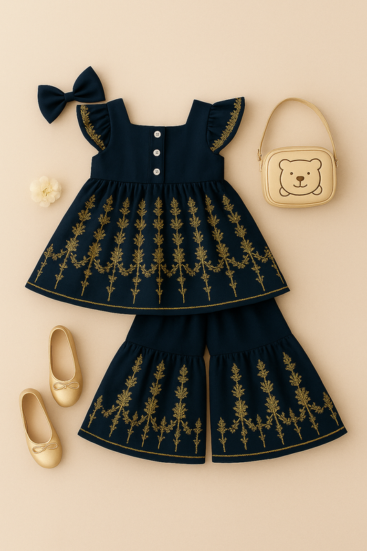 Stylish Embroidered Party Dress Set for Girls – Elegant Top & Palazzo Pants - Chohan Shopping Centre