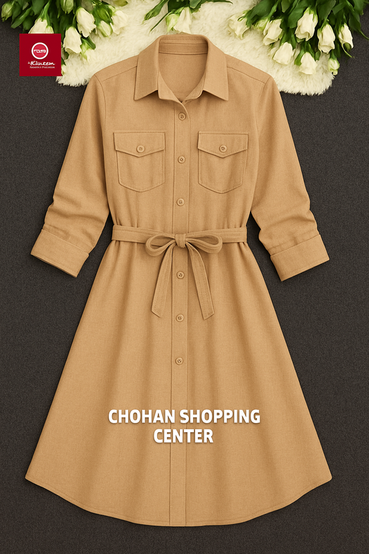 Stylish Button-Down Shirt Dress for Women with Belt – Casual & Trendy Western Wear