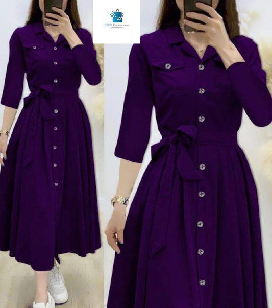 Stylish Long Frock Style / Linen Dress with Pockets For Women 2 Pc