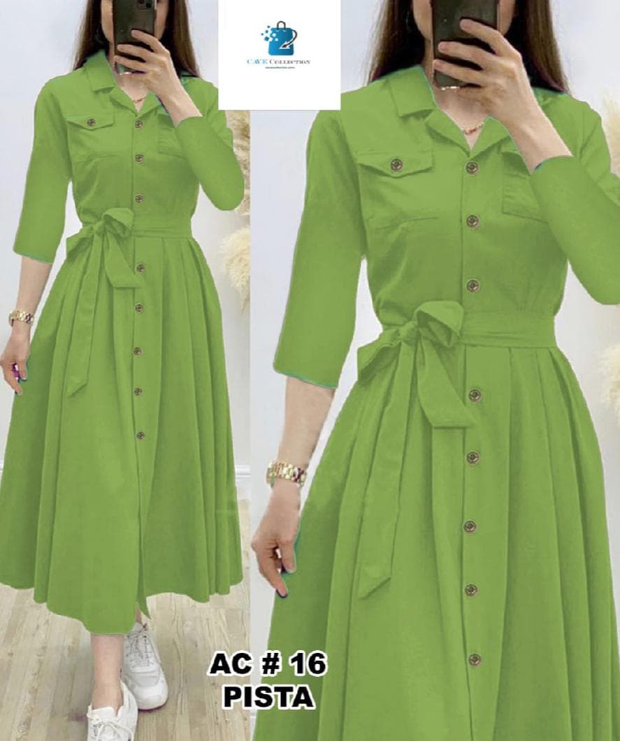 Stylish Long Frock Style / Linen Dress with Pockets For Women 2 Pc