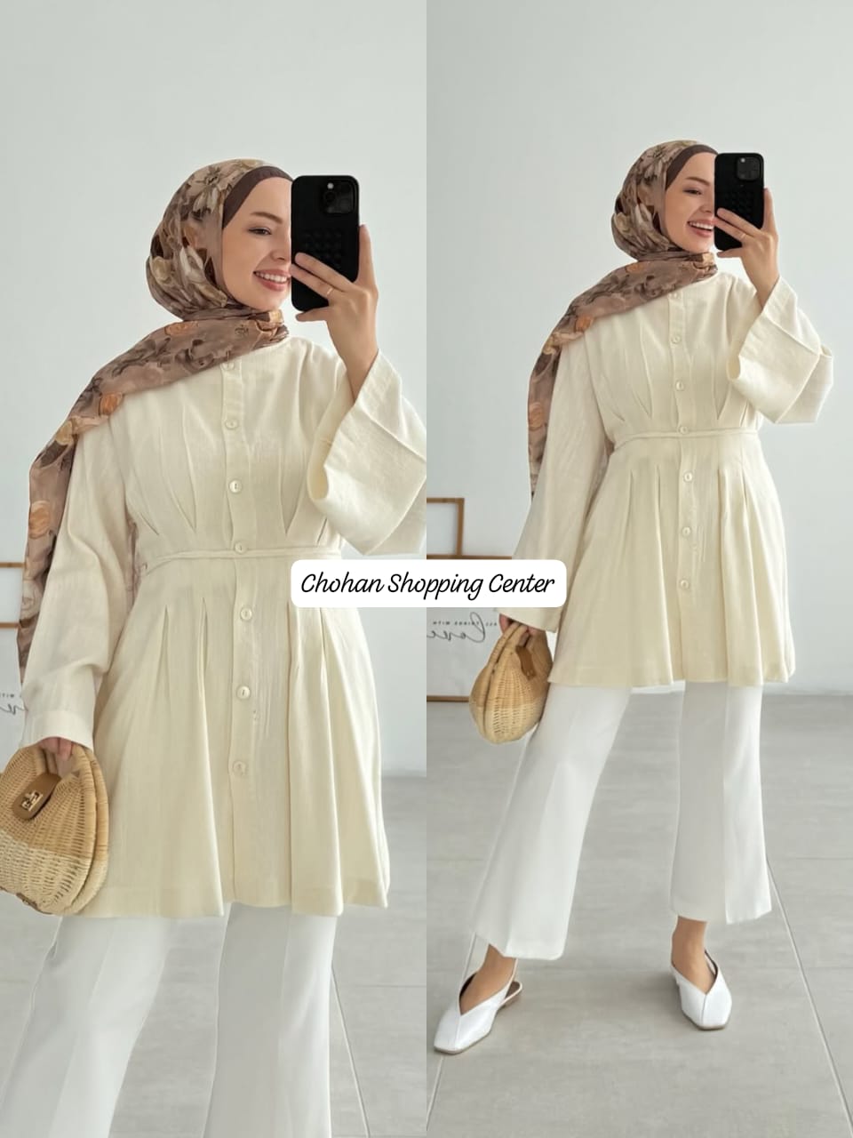 Trendy Button-Down Long Top with Flared Sleeves – Stylish Modest Wear for Women - Chohan Shopping Center