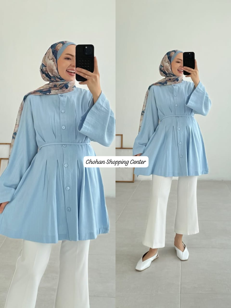 Trendy Button-Down Long Top with Flared Sleeves – Stylish Modest Wear for Women - Chohan Shopping Center
