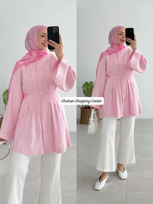 Trendy Button-Down Long Top with Flared Sleeves – Stylish Modest Wear for Women - Chohan Shopping Center