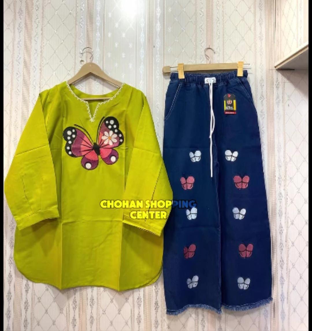Beautiful Butterfly Top and Jeans Pants - Chohan Shopping Center