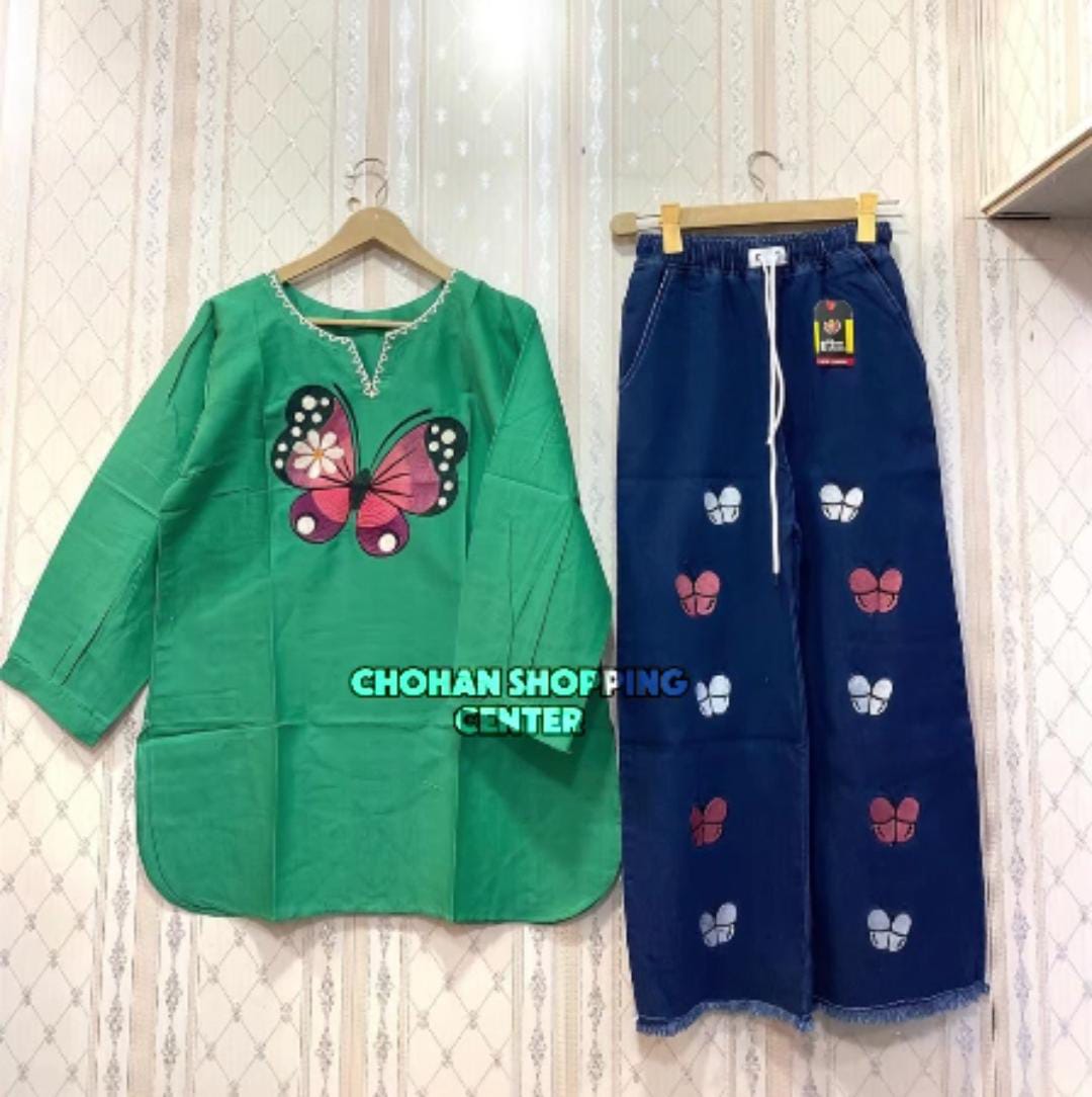 Beautiful Butterfly Top and Jeans Pants - Chohan Shopping Center