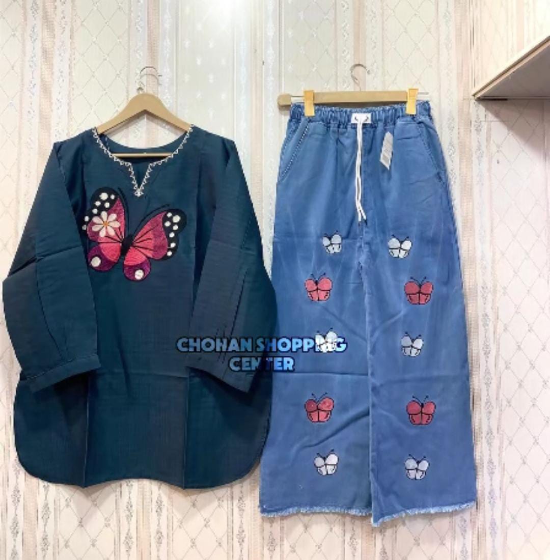 Beautiful Butterfly Top and Jeans Pants - Chohan Shopping Center